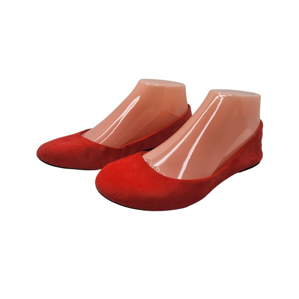 Womens Red Fabric Pull on Ballet Flats Shoes